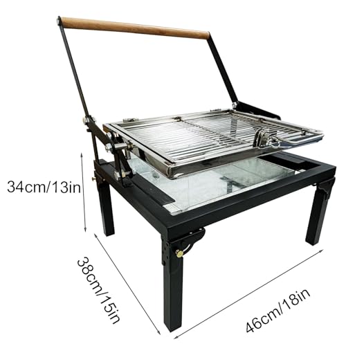 Folding Barbecue Grill, Portable Charcoal Grill with 360 Degree Rotating Cooking Grille, Cooking Grill with Adjustable Tray, Suitable for Outdoor Camping Picnicking Backyard Garden Parties