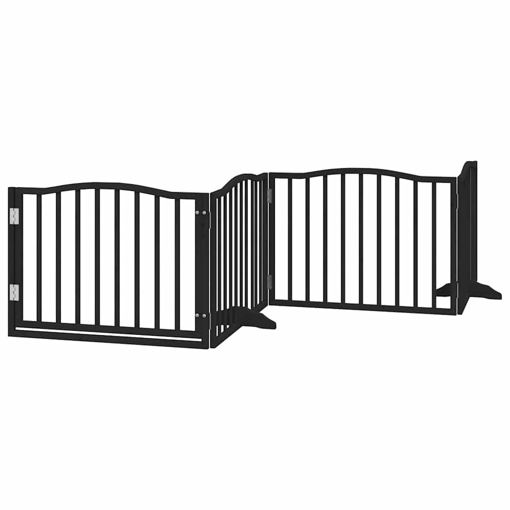 6-teilige Hundetor mit Tür Faltbar, Kaminschutzgitter, Freistehendes Hundeabsperrgitter für Küche, Schlafzimmer, Treppenhaus, 80x60x2 cm Schwarz Pappelholz
