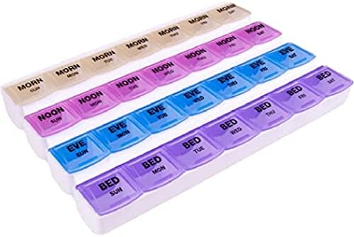 Apex 7-Day Mediplanner Pill Organizer, Weekly Pill Organizer, 4 Times A Day Color-Coded, Easy-Open, See-Through Lids, Organize Medication Or Vitamins By AM, PM, Evening And Bedtime