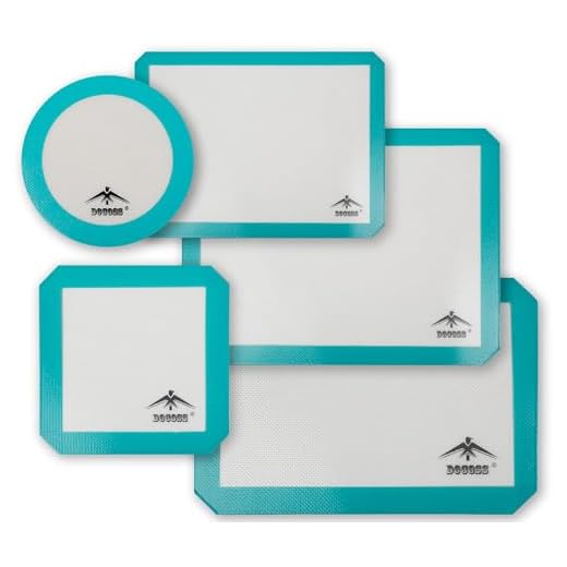 DOCOSS Pack of 5 Silicone Baking Mat Professional Silicon Mat for Baking Non Stick Silicon Mat for Oven Baking Sheet for Making Cake Cookies Bread and Pastry(Turquoise)