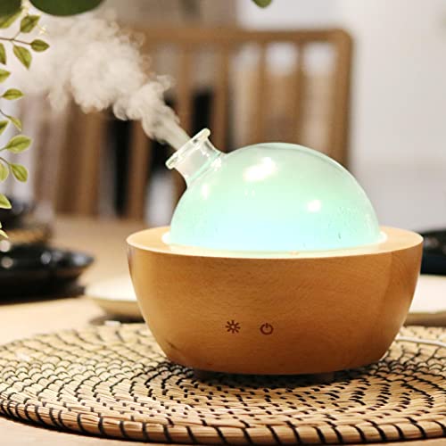 Wanlola Glass Essential Oil Diffuser With Real Wood Base, Aromatherapy Diffuser For Essential Oil, 280Ml Cool Mist Air Humidifier With Multiple Lighting Options For Office, Home, Bedroom, Yoga #TOP5