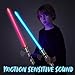 SYNCFUN 2 Pack 7 Colors Light Up Swords for Kids, Dual Extendable LED Swords Set with FX Sound (Motion Sensitive) and Sliver Handle for Fighters and Warriors, Halloween Birthday Party Gift for Boys