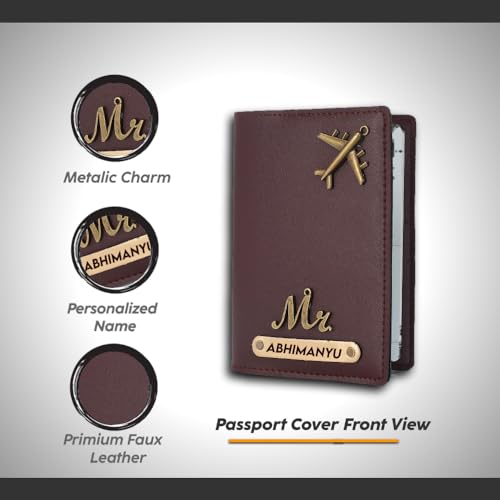 Image of Men Leather Personalized Wallet, Keychain and Passport Combo | with Name Printed Keychains Passports | Customised Gift Set with Name & Charm, Brown