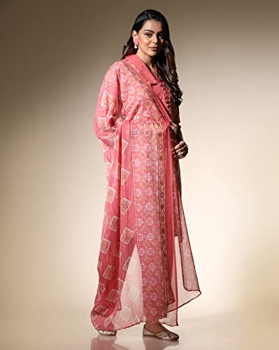 Image of Leriya Fashion Women's Kurta Pant Dupatta Set || Cotton Blend Abstract Leaf Printed Kurti Pant Dupatta Pair || Flattering Front Placket Neck Design || for Outing || Regular Wear