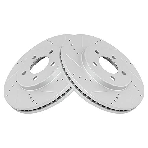 TRQ Front Performance Brake Rotor Drilled Slotted Pair Set for 2003-2011 Ford Crown Victoria / 2003-2011 Mercury Grand Marquis / 2003-2004 Mercury Marauder / 2003-2011 Lincoln Town Car