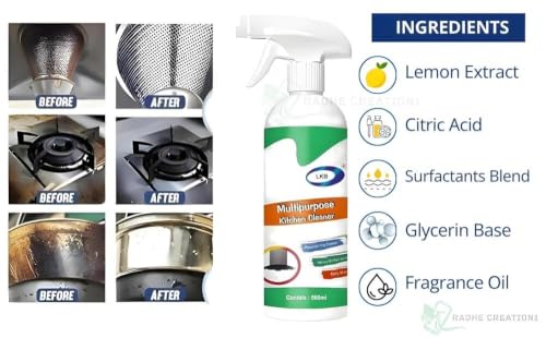 Image of Kitchen Cleaner Spray 500ml | Oil & Grease Stain Remover for Gas Stove, Chimney, Exhaust Fan, BBQ & Grill | Multi-Surface Degreaser Cleaning Spray for Kitchen Surfaces