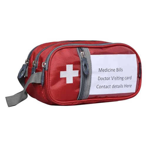 Image of AHM Polyester Portable First Aid Kit Organizer (No Medicine Included) Emergency Survival Kit for Home Outdoor Travel Rescue, Nurse Medical Bag With Inner Divider (Red)
