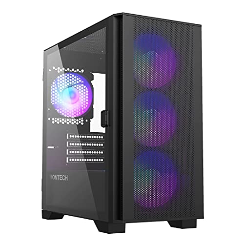 Image of Montech AIR 100 ARGB Micro-ATX Tower with Four ARGB Fans Pre Installed, Ultra-Minimalist Design, Fine Mesh Front Panel, High Airflow, Unique Side Swivel Tempered Glass, Black