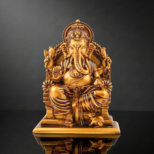 Image of Serene Blessings Lalitasana Ganesh Idol Antique Gold Finish Resin Ganpati Murti for Home Pooja Room Office and Car Dashboard God Idol Vastu Decor Spiritual Gift 2.5 Inch