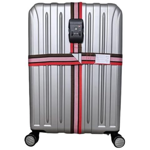 SANTREST Travel Luggage Strap Adjustable Suitcase Packing Belt with TSA Combination Lock(Red+Black) Cover
