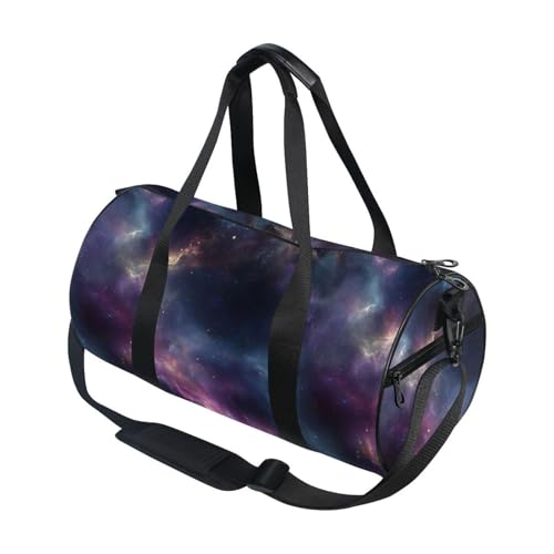Starry Sky Aurora Sports Duffel Bag Full Print Stylish Barrel Gym Bag with Large Capacity, Adjustable Strap and Side Zipper Pocket for Fitness Sports Travel and Daily Use