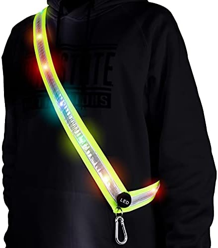 OLIKER LED Reflective Running Gear High Visibility LED Flashing Sash Outdoor Running Cycling Hiking Jogging Rechargeable Illuminating Gear for Men and Women Night Safety Walking Gear (Green)