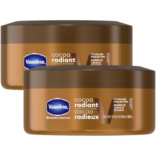 Vaseline Cocoa Radiant Body Butter 2-Pack – 48H Moisture Lotion for Extremely Dry Skin with Cocoa and Shea Butters, 8 Oz Ea