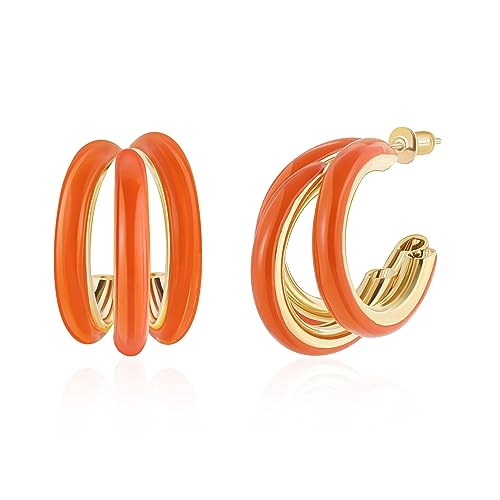 Gold Chunky Triple Hoop Earrings, Thick Three Open Hoop Earrings for Women Trendy Jewelry Gifts