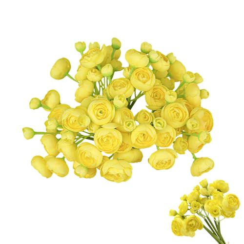 DODXIAOBEUL Lot de 18 mini renoncules artificielles en soie - 28 cm - Pour fête prénuptiale,...