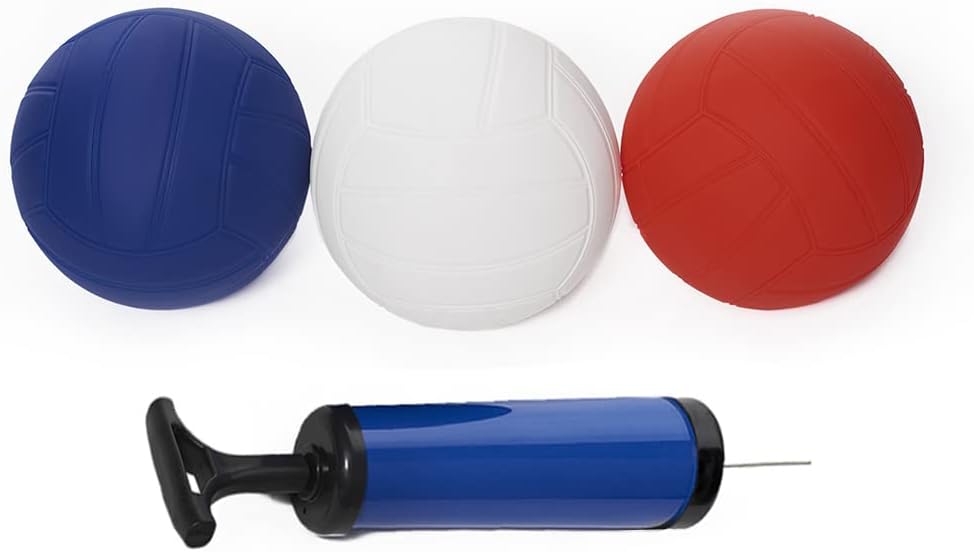 Roundnet Game Ball Replaceable Competitive Balls Mini Volleyball 3-Pack (Red,White,Blue) with Pump
