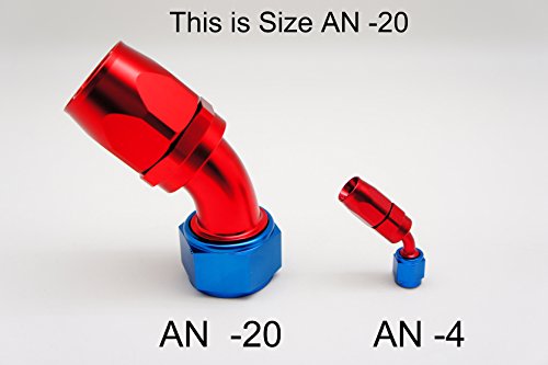 Autobahn88 Aluminum Anodized Swivel Elbow Hose End Fitting - 45-Degree, An12 (Blue/Red) #TOP5