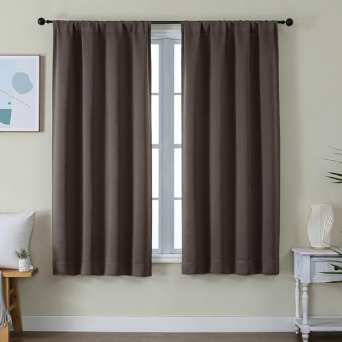 Image of Simplebrand Ava Chocolate Blackout Curtains for Bedroom 63 Inch Length 2 Panels Set, Privacy Thermal Insulated Rod Pocket Door Window Curtains for Patio French Door Front Door, W40 x L63 Inch
