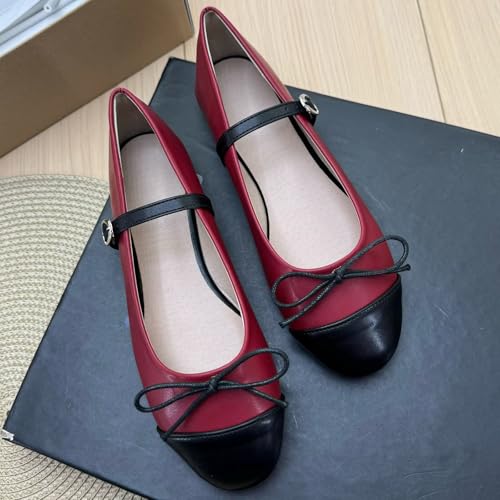 Image of TN TANGNEST Women's Mary Jane Flats Bow Ballet Shoes | Round Toe Flats with Buckle Strap Dressy Comfortable Faux Suede Flats