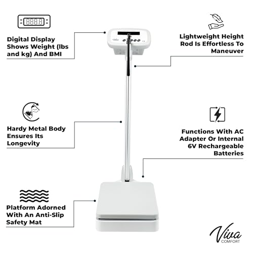 Vivacomfort 904-01 Digital Medical Scale For Body Weight, Digital Medical Grade Doctor Scale, Professional Height And Weight Physician Scale thumb #2