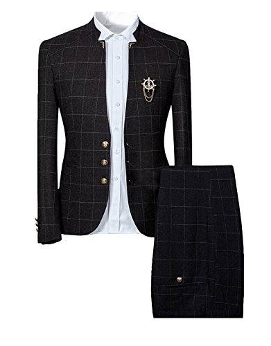 Mens Plaid Slim Fit Checked Suits 2 Piece Vintage Jacket and Trousers (Large, Black)