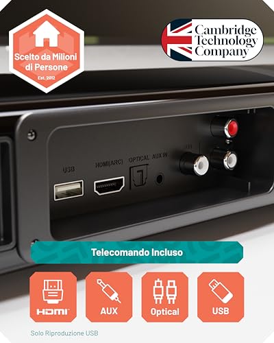 Oakcastle Home Theater Soundbar | 2.1 Canali Da 200W Per Tv Soundbar Casse Con Subwoofer Esterno | Bluetooth 5.3 Con Hdmi Arc, Riproduzione Ottica, Aux E Usb Impianto Audio SB80 Xtra - 5