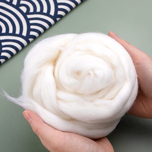 1.76Oz Wool Roving Yarn,White Wool Roving,Fiber Roving Wool,Wool Felting Supplies,Chunky Yarn,Spinning Wool Roving For Needle Felting Wet Felting Diy,Felting Core,Carded Stuffing #TOP4