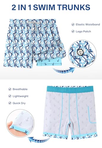 Image of Men's 5'' Swim Trunks with Compression Liner Graphic Beach Dry Fit Lightweight Bathing Shorts (S-XXL)