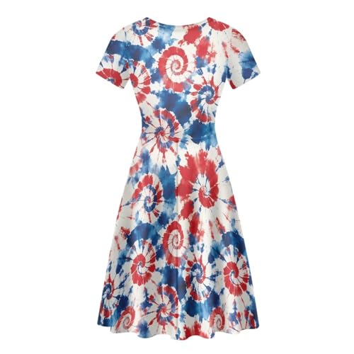 Image of HUGS IDEA Womens Puffy Swing Midi Dress Round Neck Short Sleeve Party A-Line Dresses