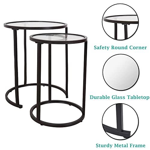 Ritesune Round Glass Black Nesting Side End Accent Tables Set Of 2, Small Stacking Coffee Table For Small Space Living Room, Bedroom, Christmas, New Year (Black) #TOP3