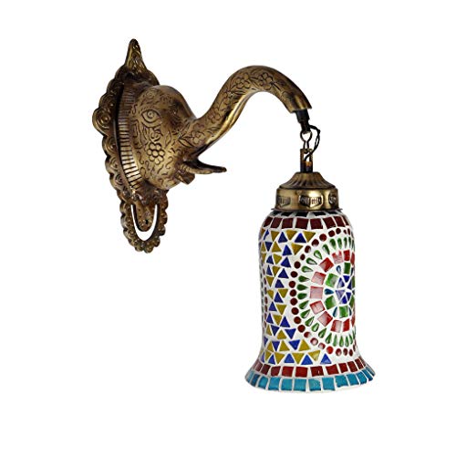 Lalhaveli Indian Multi Color Mosaic Glass Elephant Fitting Retro Down Wall Decor Light 31 x 25 x 15 cm Deal