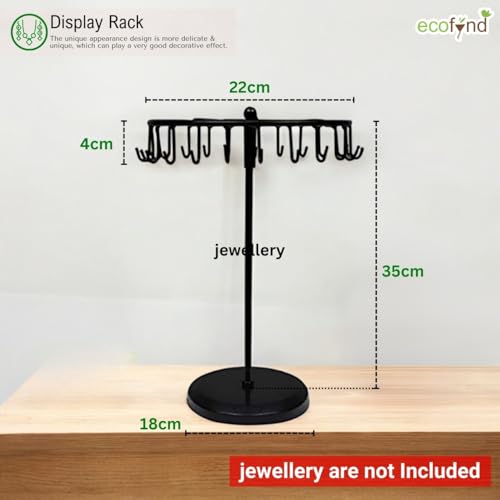 Image of ecofynd 24 Hooks Metal Rotating Jewelry Organizer Stand, 14-Inch Durable & Rust-Resistant Display Earring, Necklace, Bracelets, Chain, Rings Collection Hanging Holder, Perfect for Home & Travel(JS005)