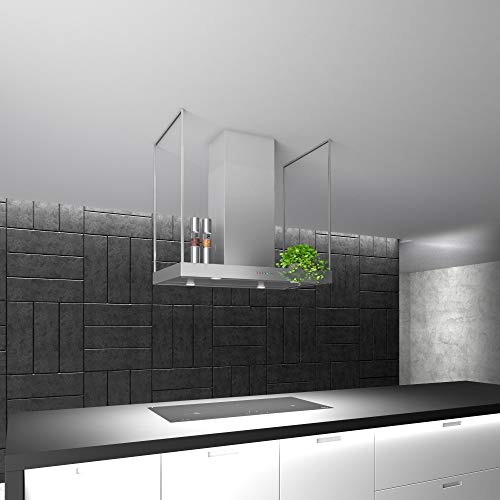 Image of Futuro Futuro Europe Series Island Mount Range Hood, Italian Stainless Steel Ceiling Chimney Hood with Perimeter Suction & Multi-Speed Blower (36 inch)
