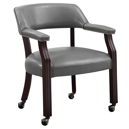 Steve Silver Co Dual-Purpose Captain's Gray Upholstered Vinyl with Nailhead Trim, Cherry Finish, Castered for Mobility Chair, 25