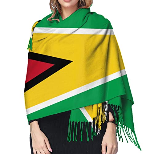Flag of Guyana Womens Winter Scarf Cashmere Feel Shawl Wrap Soft Warm Blanket Scarves Fringe Scarf4