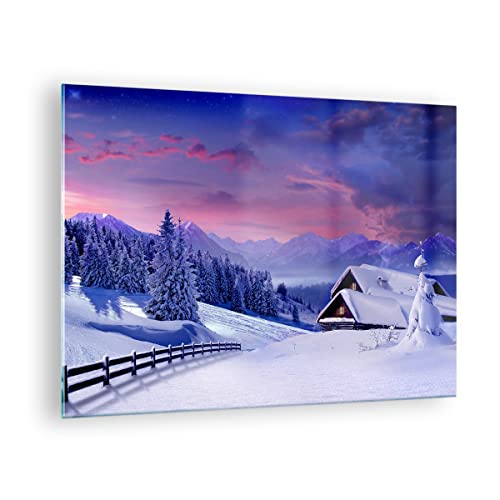 Impression sur verre - Image sur verre - Un élément - Hiver paysage gelée neige - 70x50cm - Decoration murale - Tableaux Décoration - Tableau en verre - Tableaux pour la mur - Moderne - GAA70x50-2315