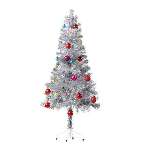 Wellwood 5 Ft Tinsel Christmas Tree With 24Ct Assorted Ornament Set, Metal Stand, Easy Assembly - Silver #TOP11