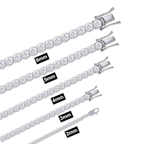 Round Cut Lab Created Moissanite or Lab Grown Diamond Tennis Bracelet Jewelry For Men Women In 14K White Gold Plated 925 Sterling Silver VVS1 Clarity 2.00 Ct To 27.65 Ct, 2MM To 6MM Width, 6.5