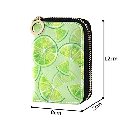 Seamless Green Lemon Orange Fruit Slices on GreenGrey Credit Card Coin wallet, RFID Blocking Compact Women Leather Card Holder, Key Change Organizer, Zipper Purse Clutch Pouch4