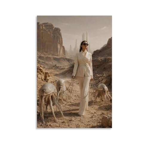Lienzo de arte surrealista del desierto con mascota alienígena para salón y dormitorio de 16x24"