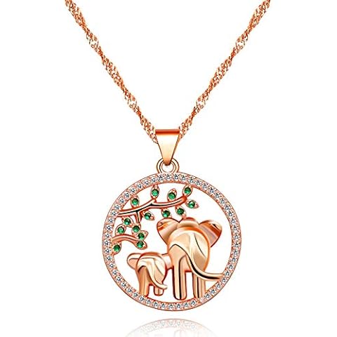 Uloveido Mom and Baby Elephants Pendant Necklace for Women Girls,Tree of Leaf Life Forest Circle Round Necklace for Mom Grandma (Rose Gold) Y482 Cover
