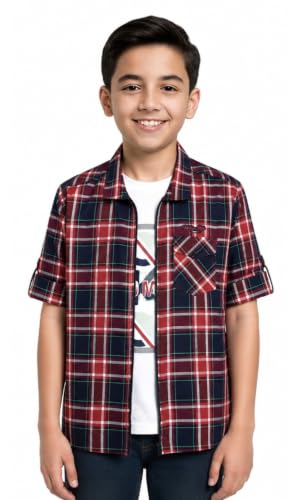 Image of CAVIO Boys Checkered Casual Dark Blue Regular Fit Shirt | Pack of 1 | I580028-P