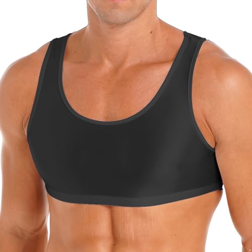 Yhong Sujetador deportivo para hombre Tank top Glossy Training Camiseta interior sin mangas bauchfrei chaleco tops Slim Fit camiseta muscular hombres camiseta de tirantes Bodybuilding, Negro , L