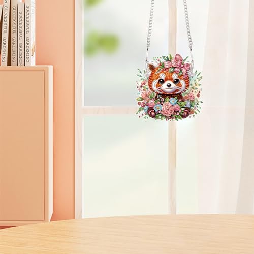 Image of AiYuanzsh Diamond Painting Hanging Pendant Kits Red Panda DIY Crystal Rhinestone Wreath Kits, Colored Point Crystal Diamond Art Window Pendants Home Garden Wall Door Birthday Festival Gifts