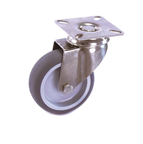 Edelstahlrolle 50 mm Gummi grau spurlos Anschraubplatte ohne Bremse V2A INOX Transportrolle Apparaterolle aus Edelstahl Platte