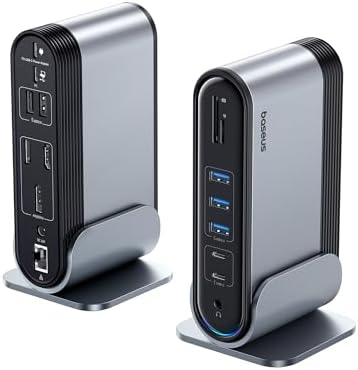 Baseus 17 in 1 Docking Station 3 Monitors 4K @ 60Hz Adapter with 2 HDMI, DisplayPort, 5 USB Data 3.0 5Gbps, PD 100W, Gigabit Ethernet for HP/Lenovo/Dell/MacBook/Surface Laptop