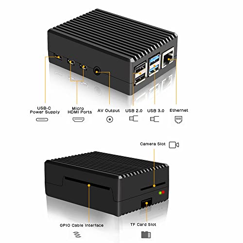 Image of Geekworm Raspberry Pi 4 Compatible Aluminum Case /Heavy Duty Metal Case /Housing with Heatsink Pillar for Raspberry Pi 4 Model B /Pi 4B Only-Black
