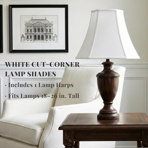Image of 1-Pack White Square Cut Corner Lamp Shade, Includes Harp, 6.5 inch Top x 13 inch Bottom x 10.8 inch Height, Spider Fitter - Medium Lampshade for Table Lamps, Classic Fabric shade, Modern & Minimalist Home Decor.