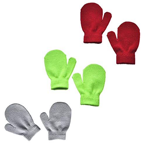 Gallity 3 Pairs Toddler Magic Stretch Mittens Toddler Boy Girls Soft Warm Crochet Mittens Infant Mittens Gloves Little Girls Soft Knit Mitten Baby Boys Winter Knitted Gloves