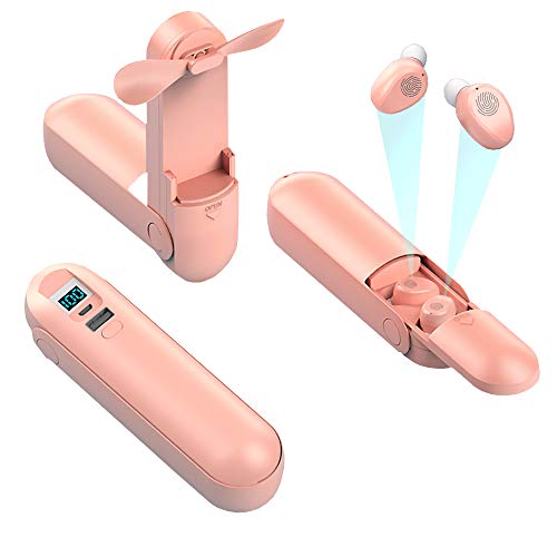 IHAO Sport Bluetooth Headphones Wireless Earphones with Mic 4 in 1 Multifunctional Flashlight HiFi Bass Stereo Sound Waterproof Noise Reduction Headset for Gym Home Office-Luxury Pink F7